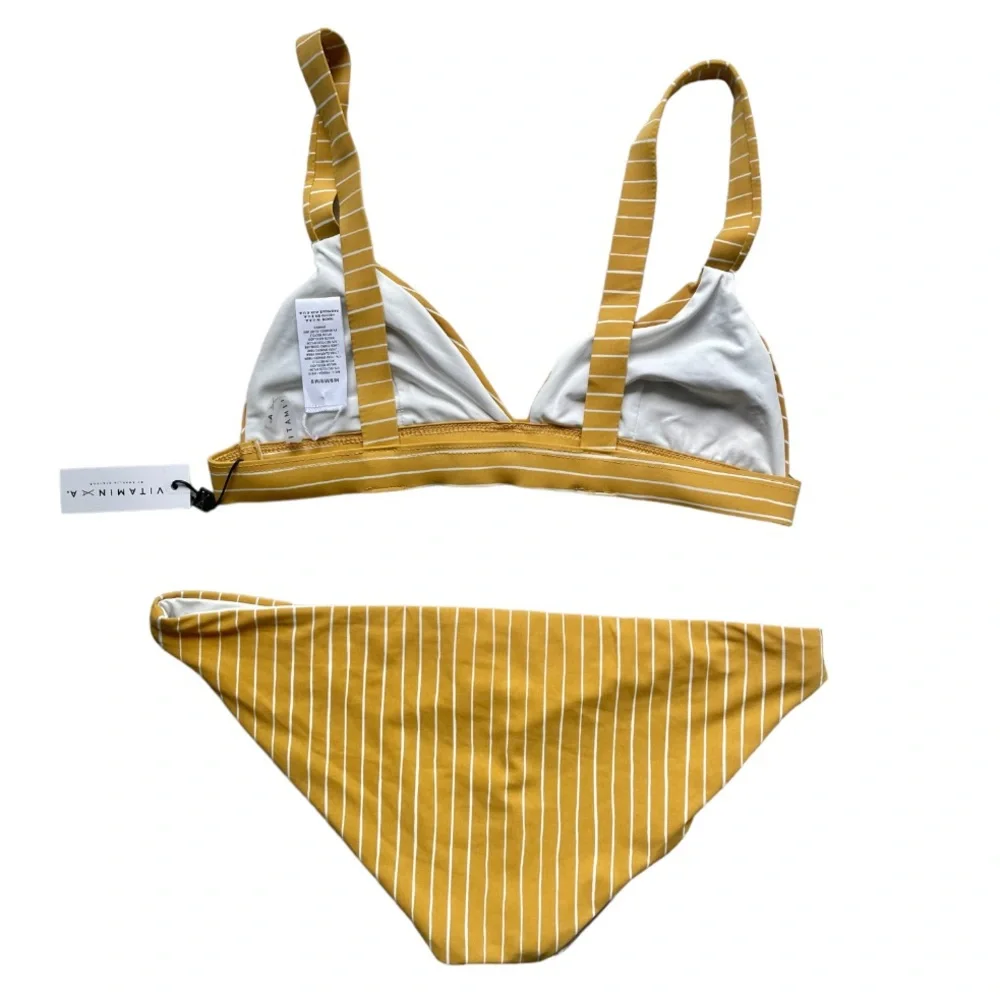 Vitamin A Neutra Swim Triangle Top and Luciana Bottom Bikini Set Dorada